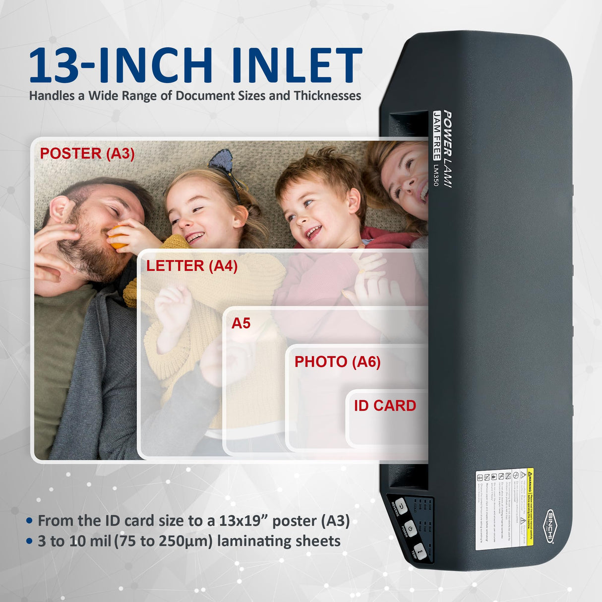 SINCHI 3-10 mil Commercial Laminating Machine, Heavy Duty, Never Jam, 48-Second Warm-up, 40 Inches/Minute, 13-Inch Thermal Laminator Machine with Laminating Sheets for Office and School SINCHI