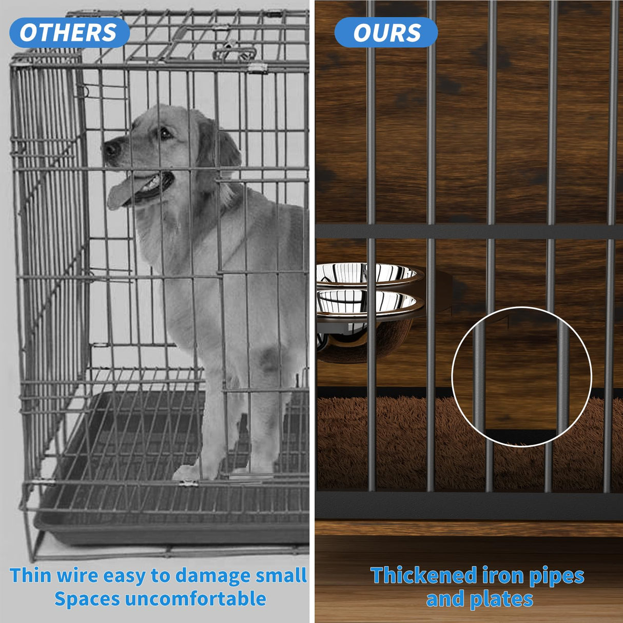 LOVMOR Dog Cage Furniture with Rotating Feeder Bowls, Dog Kennel Indoor with Cushion, Dog Crates for Small and Medium Dogs, 41" L X 23.6" W 35.8" H, Rustic Brown LOVMOR