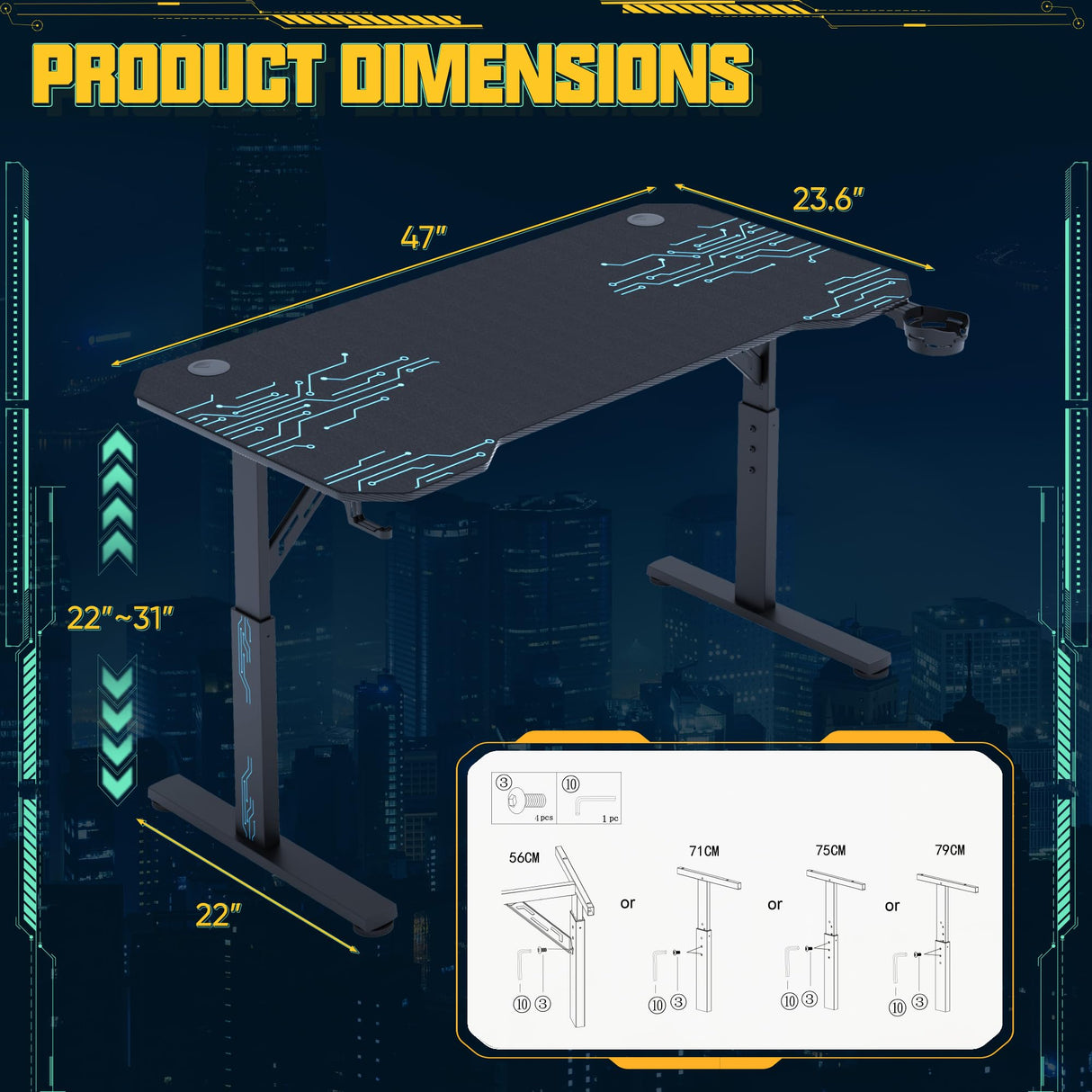 Furmax Height Adjustable Gaming Desk Gamer Table T Shaped with Carbon Fiber Surface Computer PC Desk with Full Covered Mouse Pad, Cup Holder & Headphone Hook, Black (47 Inch) Furmax