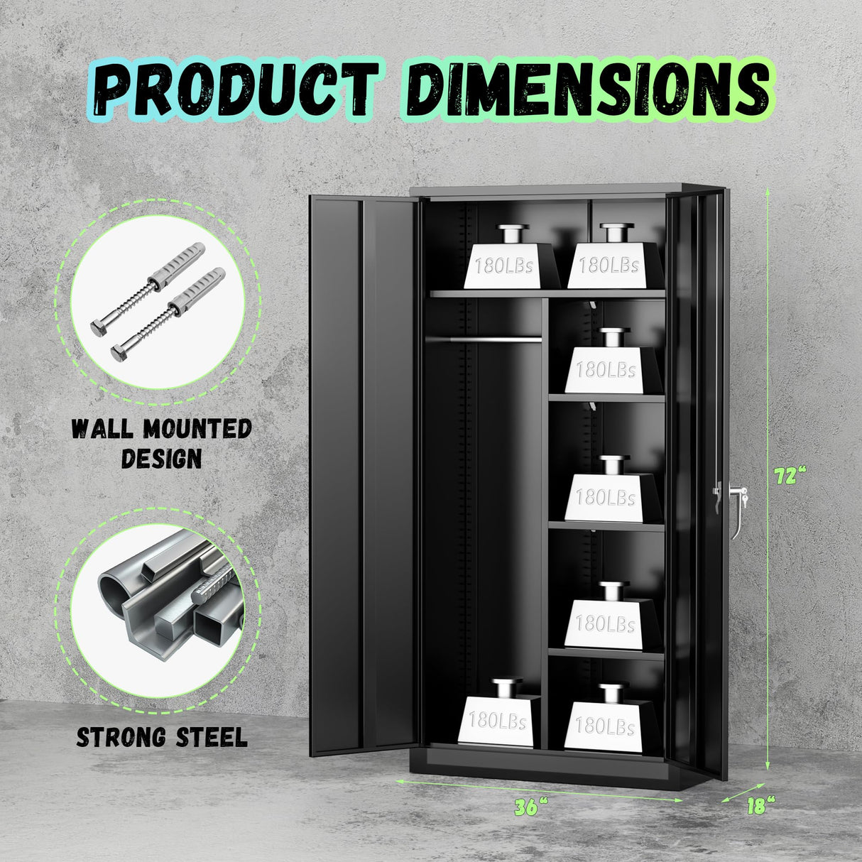 INTERGREAT Wardrobe Cabinets with Locking Doors and Shelves, Clothing Locker 72" X 32" X 16" Storage Cabinets for Home Room,Fire Department, School, Employee,Gym,Government (Black) INTERGREAT