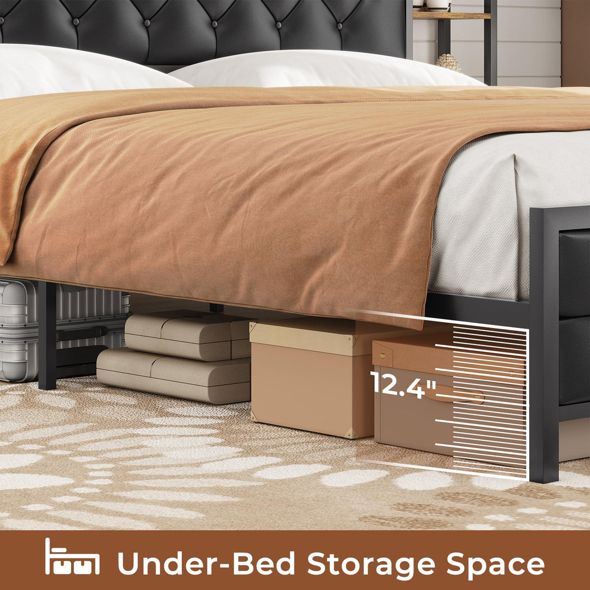 Hasuit King Size Farmhouse Bed Frame with LED Lights, Charging Station, and Bookcase Headboard Hasuit