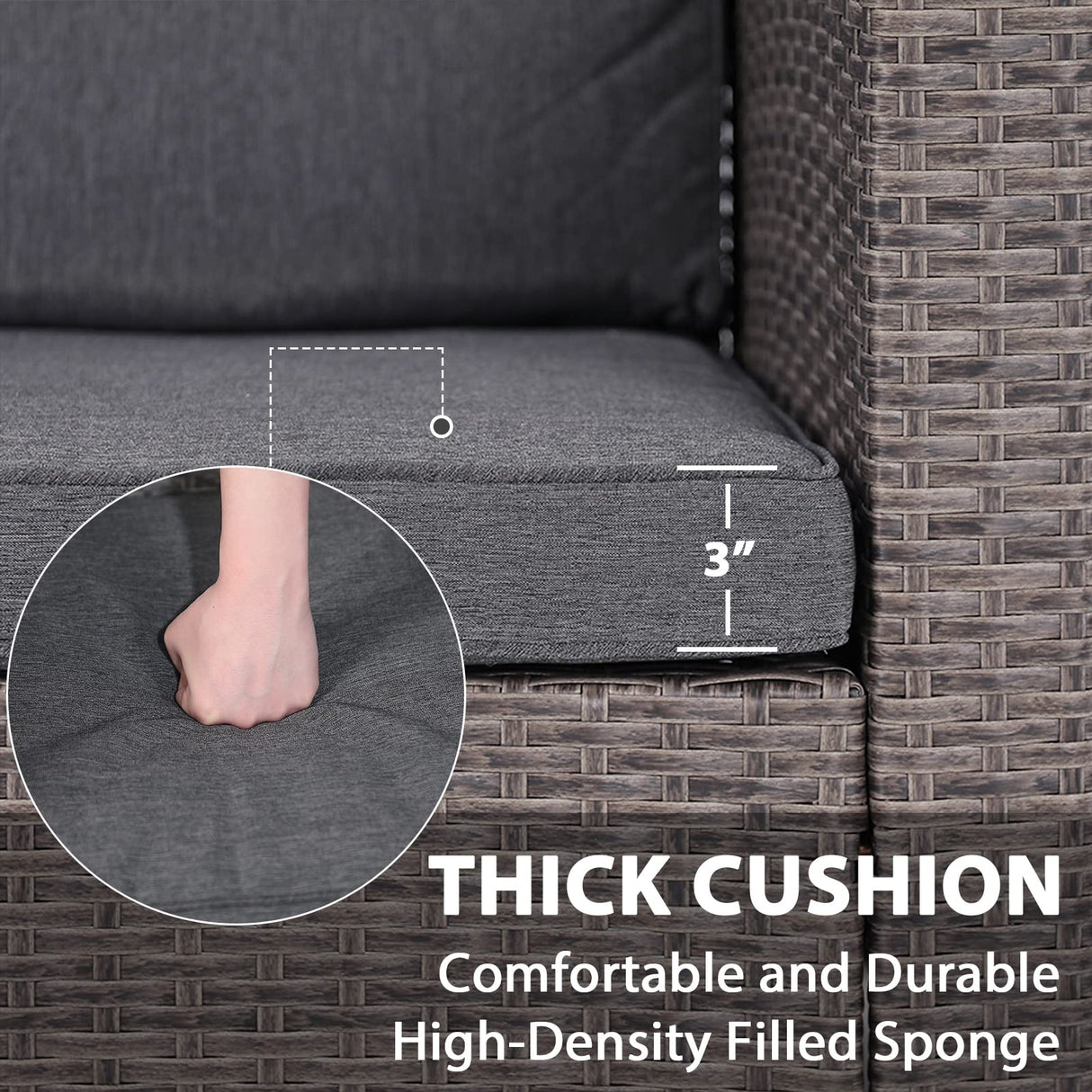 JOIVI Patio Furniture Set, All-Weather Outdoor U-Shaped Patio Conversation Set, 4 Piece PE Rattan Wicker Small Sectional Patio Sofa Set with Tempered Glass Coffee Table, Dark Gray JOIVI