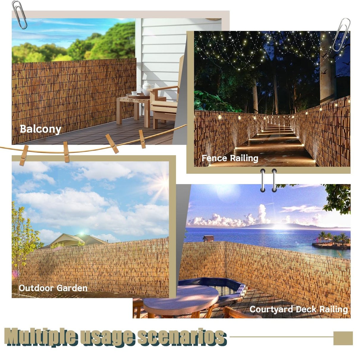 Bamboo Screen Fencing Natural Reedhead Rolls 3x5ft 4x10ft 5x20ft 6x16.4ft Outdoor Fence Rolls Easy to Install for Garden Balcony Outdoor Patio Backyard Divider Decorative ZGDXPLA