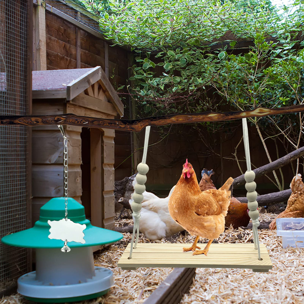 KIEYYRYT 6 Packs Chicken Toys for Coop Accessries, Chicken Swing Toys for Chicken Hens, Chicken Xylophone Toys and Mirror, Vegetable Hanging Feeder, Veggies Skewer KIEYYRYT