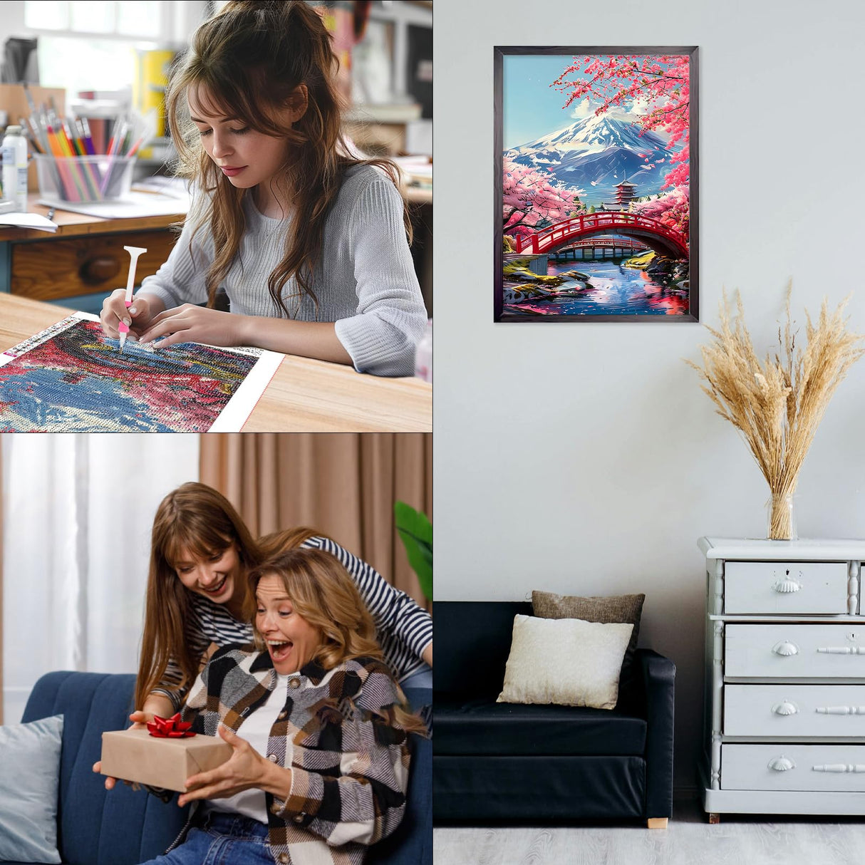 CEOVR Mount Fuji Diamond Art Kits for Adults, Sakura Diamond Painting Dots 5D DIY Full Drill Cherry Blossom Gem Art, Adult Crafts Kits Arts and Crafts, Wall Decor for Home Office 12x16in CEOVR