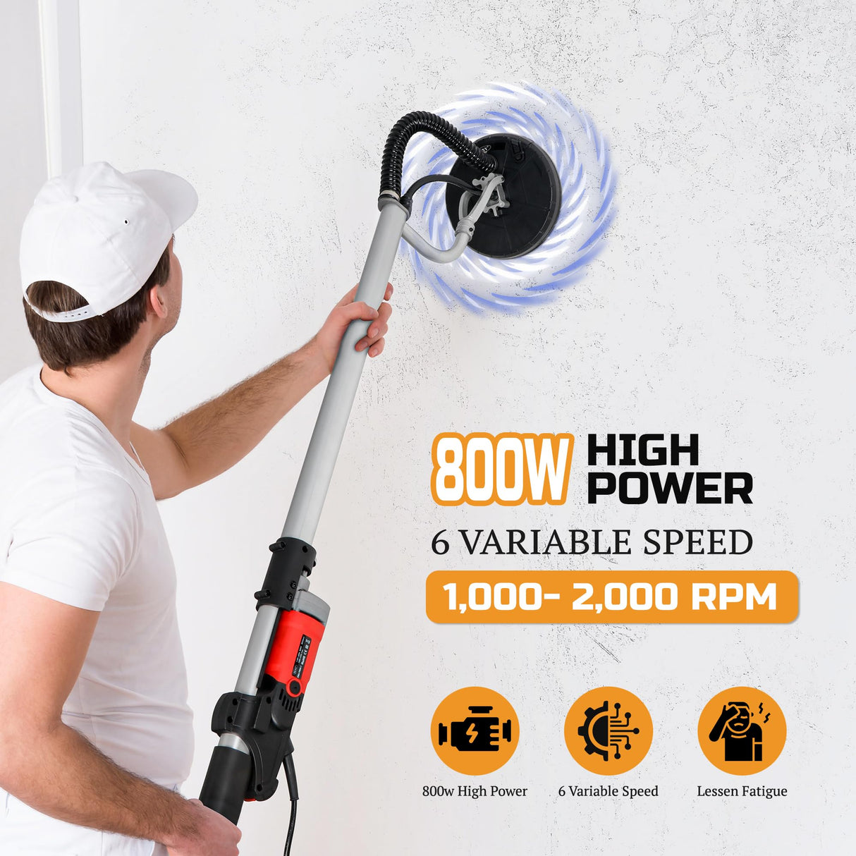 ZENY 800W Electric Drywall Sander Adjustable Variable Speed w/ 6 Sand Pads ZENY