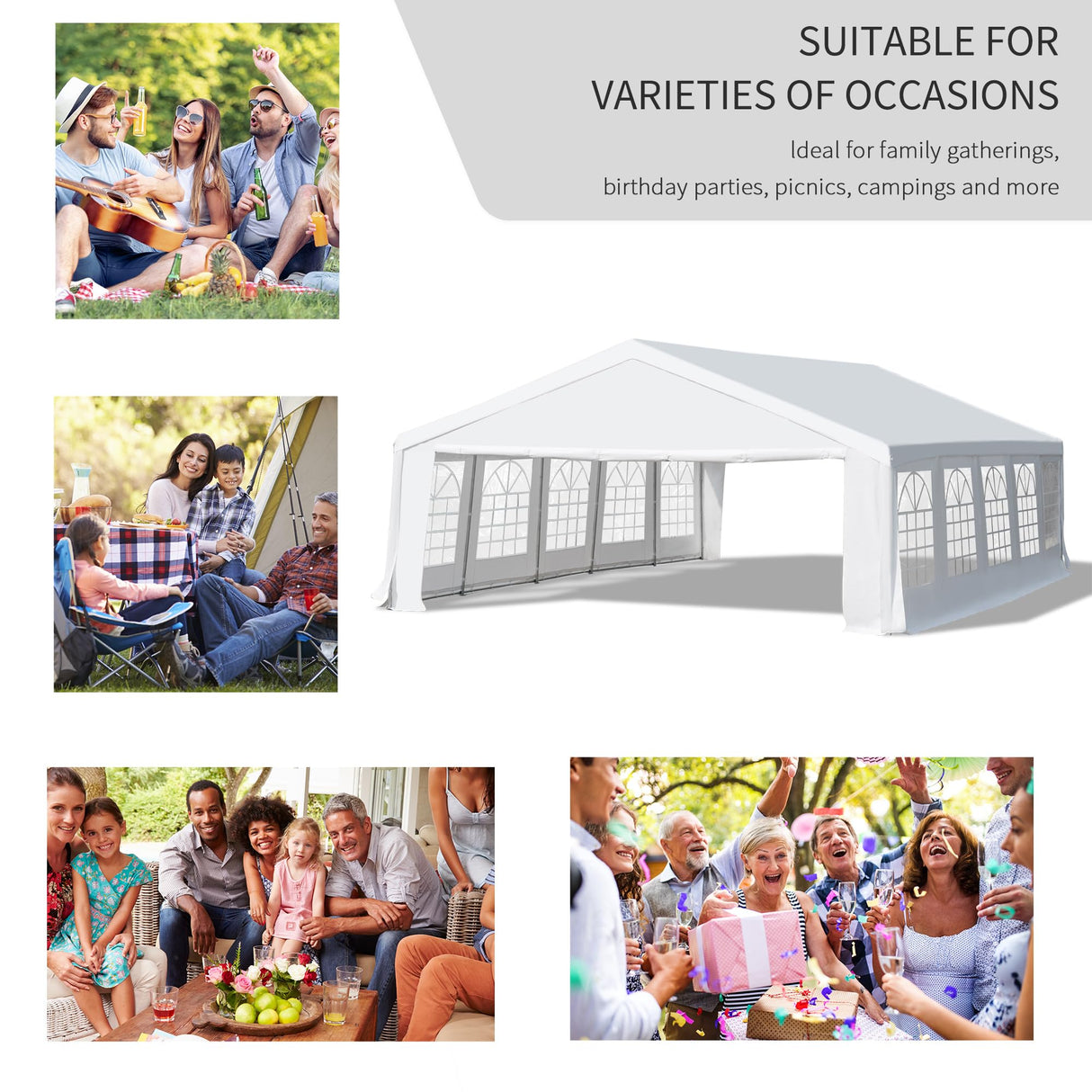 Outsunny 20' x 32' Heavy Duty Party Tent & Carport with Removable Sidewalls and Double Doors, Large Canopy Tent, Sun Shade Shelter, for Parties, Wedding, Outdoor Events, BBQ, White Outsunny