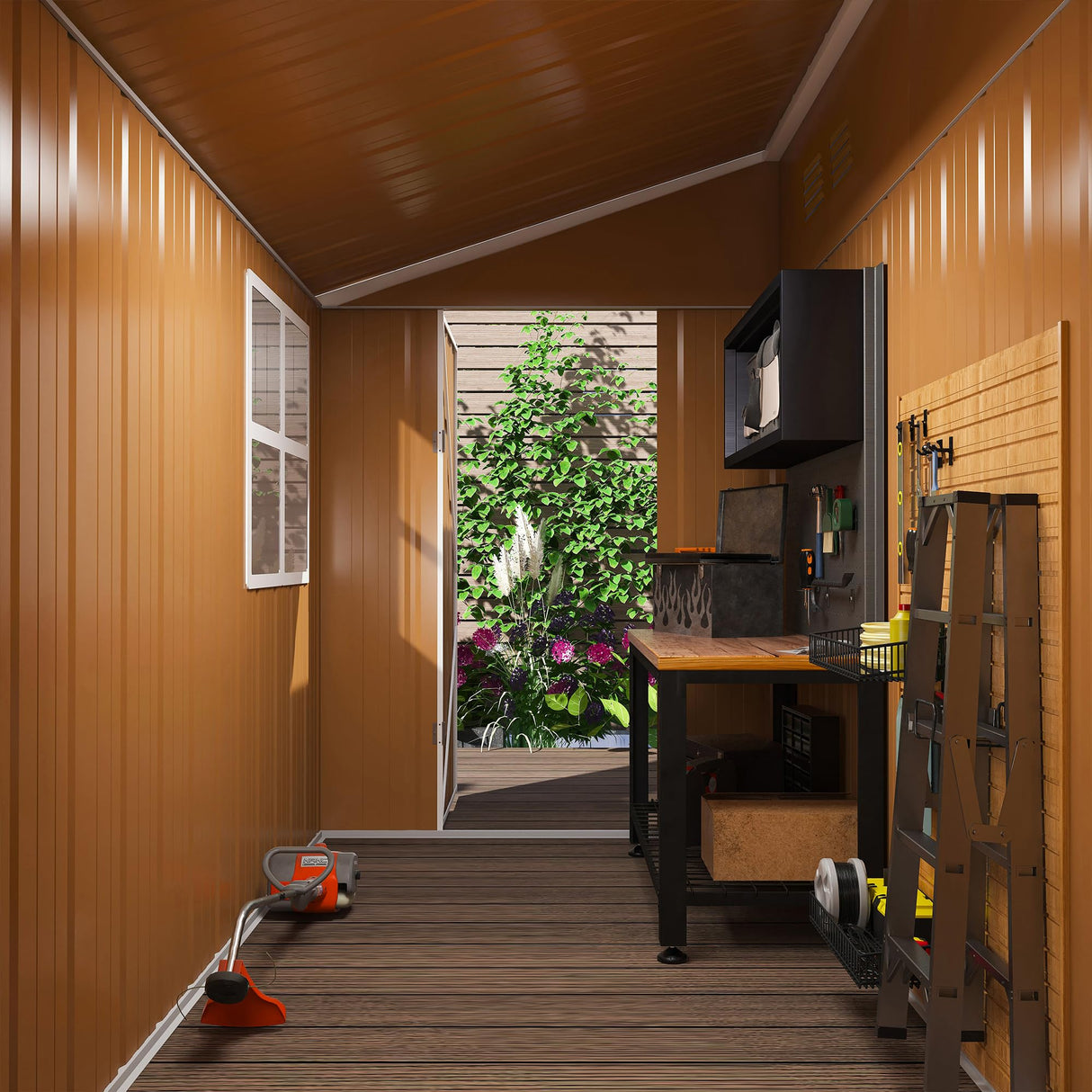 8 x 4 FT Outdoor Lean to Storage Shed, Metal Garden Tool Shed with Slooping Roof, Lockable Doors and Windows, All-Weather Weatherproof Blike shed for Garden, Patio, Lawn, Yellow LINKHOO