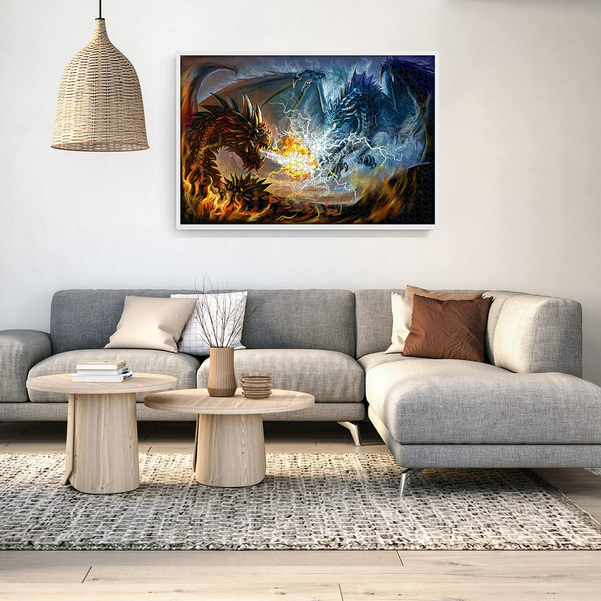 Puzzles for Adults 1000 Piece Jigsaw Puzzles Fire Dragon and Electric Dragon Fight Puzzle Game for Indoor Activity Family Game Toy Gifts (27.5"x 19.7") najiaxiaowu