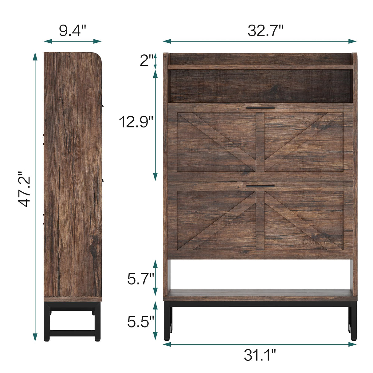 spanspace Shoe Storage Cabinet with 2 Flip Drawers & Adjustable Shelf,47-Inch Hidden Shoe Storage, Space-Saving Narrow Shoe Rack Cabinet for Hallway spanspace