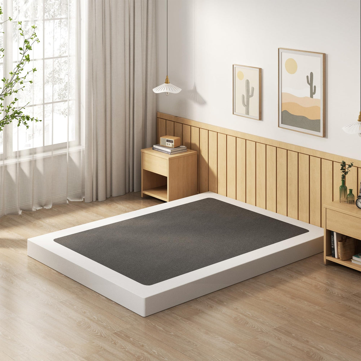 EMODA 5 Inch Box Spring Full Size Bed Base, 3000 LBS Heavy Duty Metal Mattress Foundation with Fabric Cover, Easy Assembly, Black EMODA