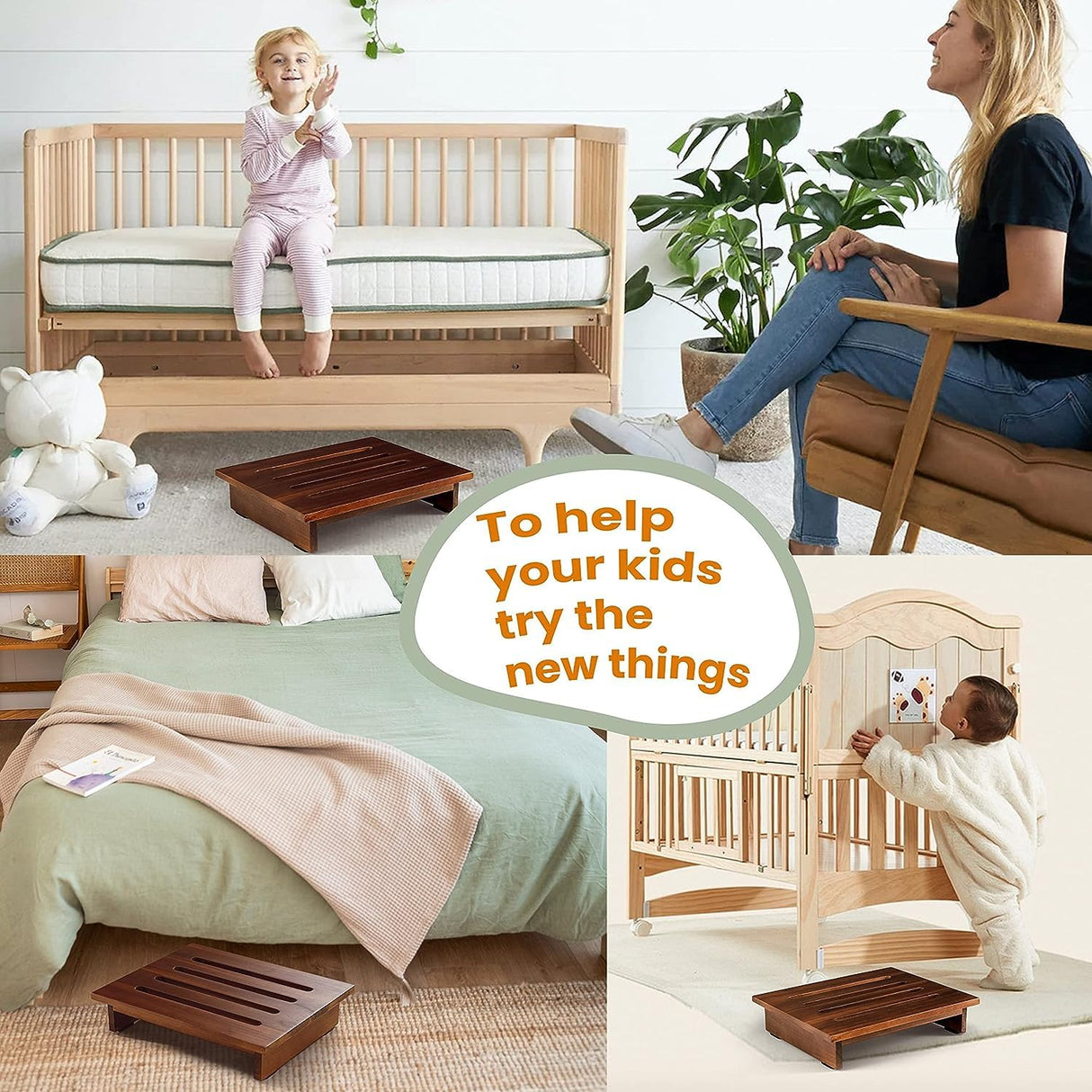 TINAMO 3.5" Acacia Wood One Step Stool for Adults (No Assemble Required)- 500 Lbs Wooden Step Stools Heavy Duty for High Bed Riser, Bathroom, Bedroom - Small Stepping Stool for Elderly, Seniors, Kids Tinamo