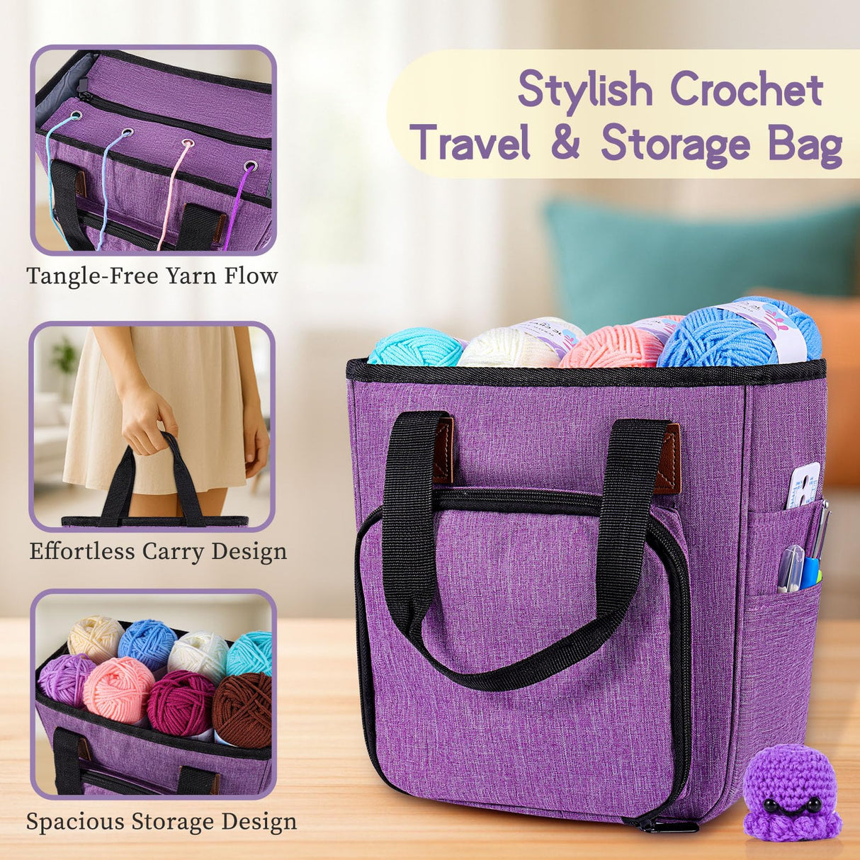 JC CRAFT Deluxe Beginner Crochet Kit – 116-Piece Set with 20 Yarns, Ergonomic Hooks, Accessories, Book for Beginners & Online Tutorial – DIY Starter Kit for Adults & Kids with Purple Bag & Case JC CRAFT
