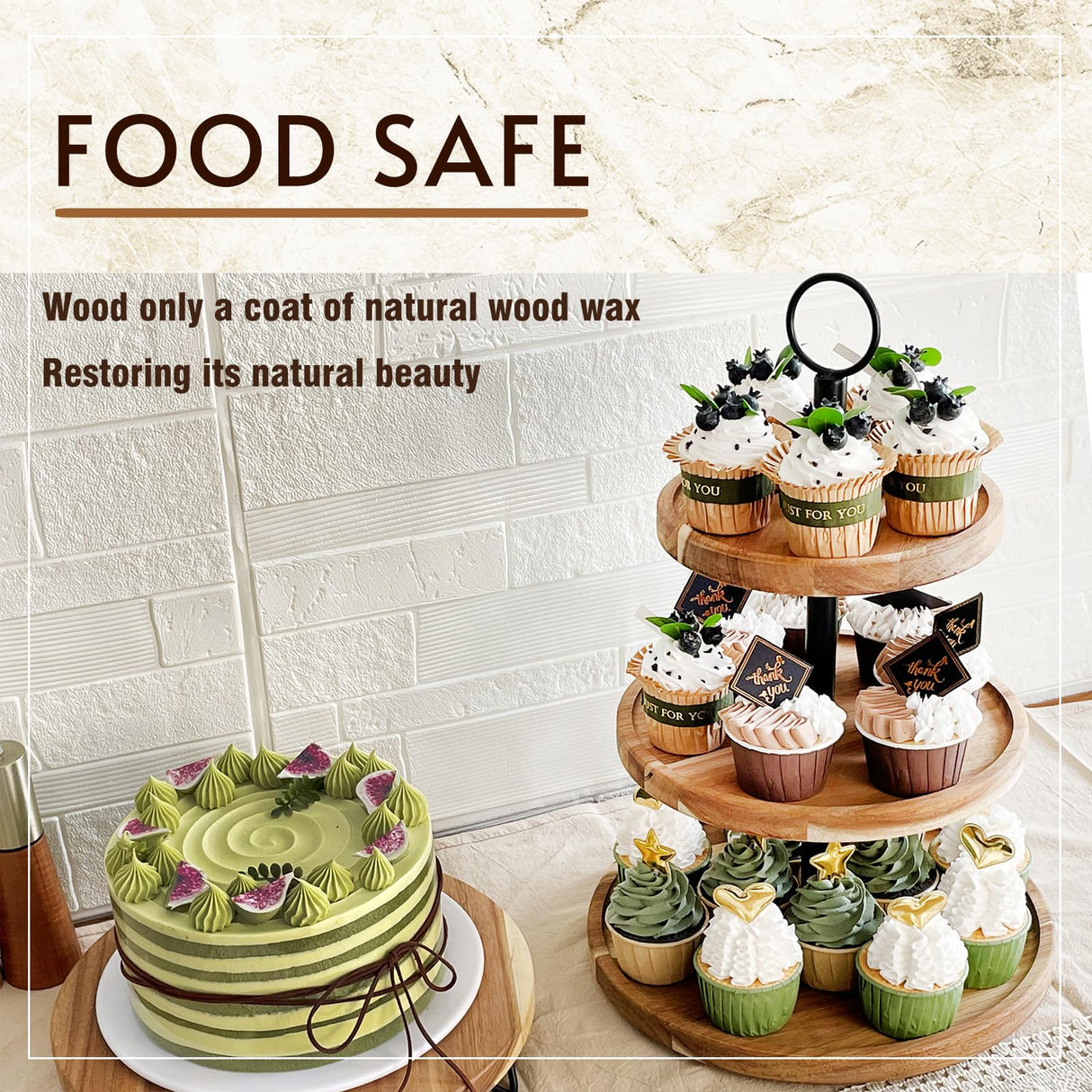 WILDMOS 3 Tier Cupcake Stand, Farmhouse Rustic Tiered Serving Tray,3 Tier Serving Tray for Farmhouse Kitchen Decor, Wood Dessert Tray for Tea Party Wedding Server, Decorative Tiered Tray. WILDMOS