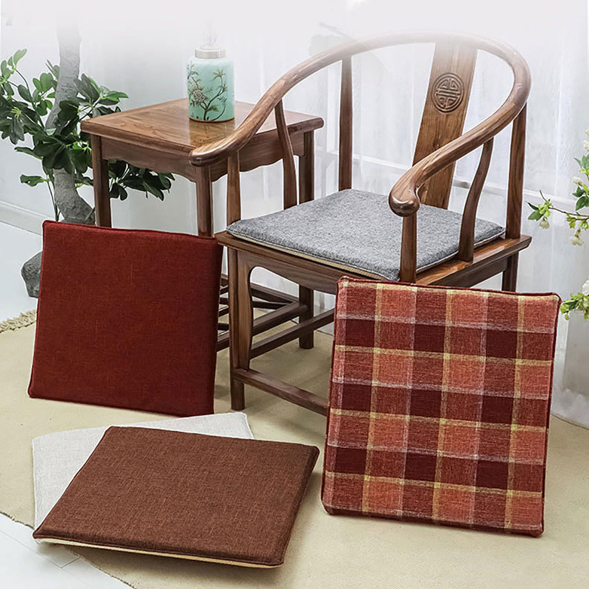 BK&MF Thicken Chinese Style Seat Cushions with backrest,Traditional Sponge Sofa Red Wooden Armchair Chair Cushion Seat Pad for Home Decor,C,40x40x3cm(16x16x1inch) BK&MF