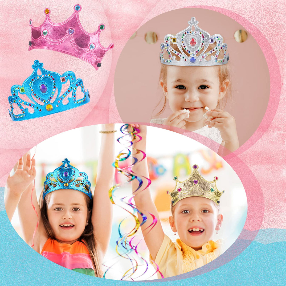 FLMRIOY 17 Pcs Princess Party Crowns Set Kids Party Supplies Tiaras Making Kit with Diamond Stickers for Little Girls Gifts FLMRIOY