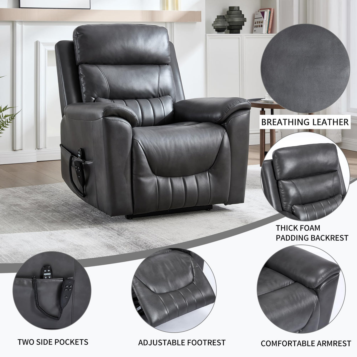 cinkehome Dual Motor Lift Recliner with Heat and Massage for Elderly, Small Power Lift Chairs with Remote Control & Lumbar Support, Infinite Position Lifting Recliner for Living Room, Dark Grey cinkehome