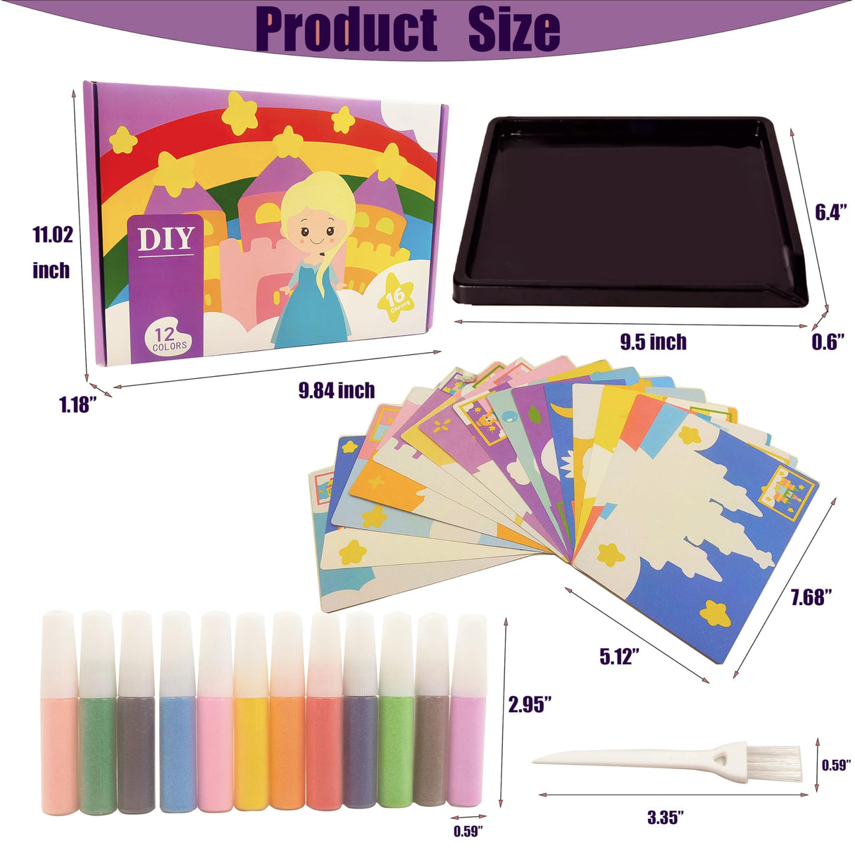 MoimTech Sand Art Kits for Kids,16 Arts and Crafts Designs,Sheet Sand Art Painting Cards,Princess and Castle Theme,Reusable Sand Tray 12 Color Sands & Tools,Stocking Stuffers for Kids MoimTech