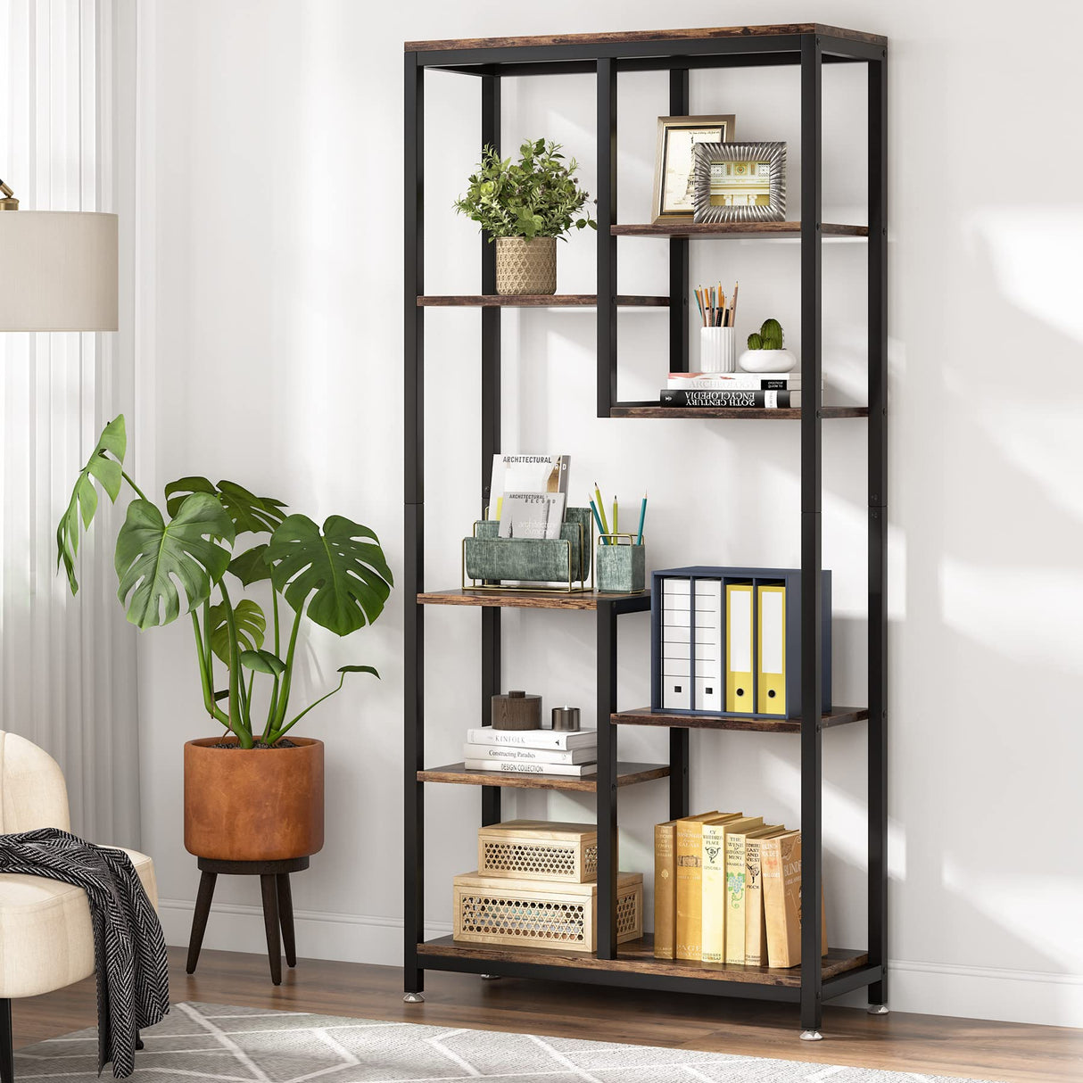 Tribesigns 6-Tier Tall Bookshelf Bookcase, Industrial 8-Shelf Open Bookcase Storage Display Book Shelves for Living Room, Home Office Tribesigns
