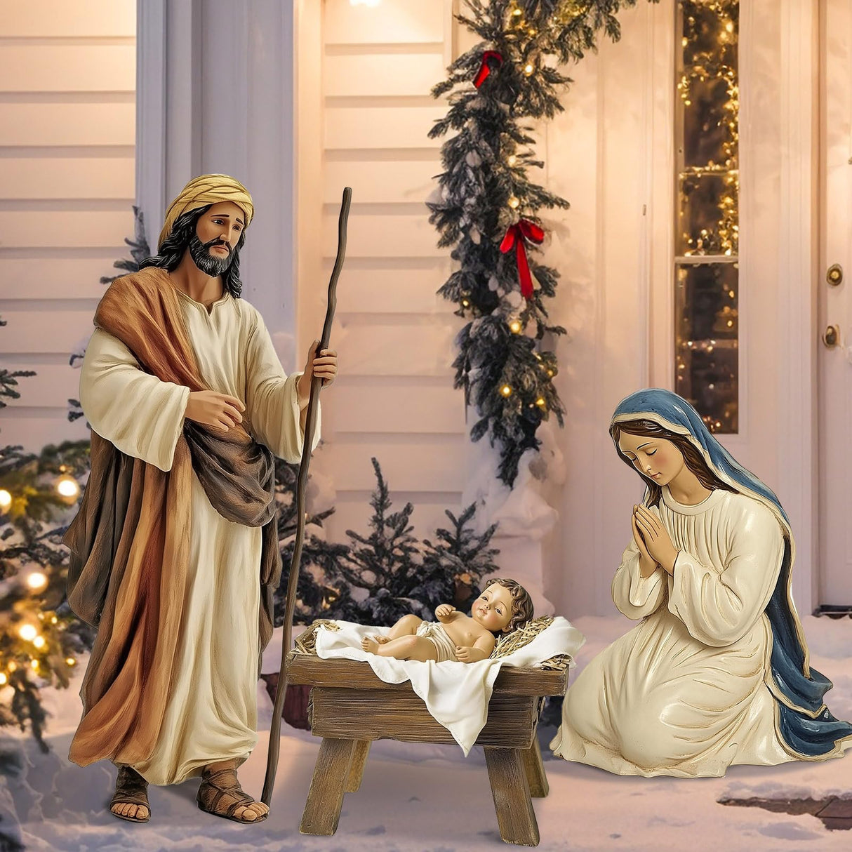 MorningRo 3 Pcs Metal Outdoor Nativity Scene Set Large 48.9" Tall Holy Family Outdoor Decorations with Sturdy Stakes Jesus Joseph Mary Yard Signs for Easter Christmas Holiday Lawn Home Garden Decor MorningRo