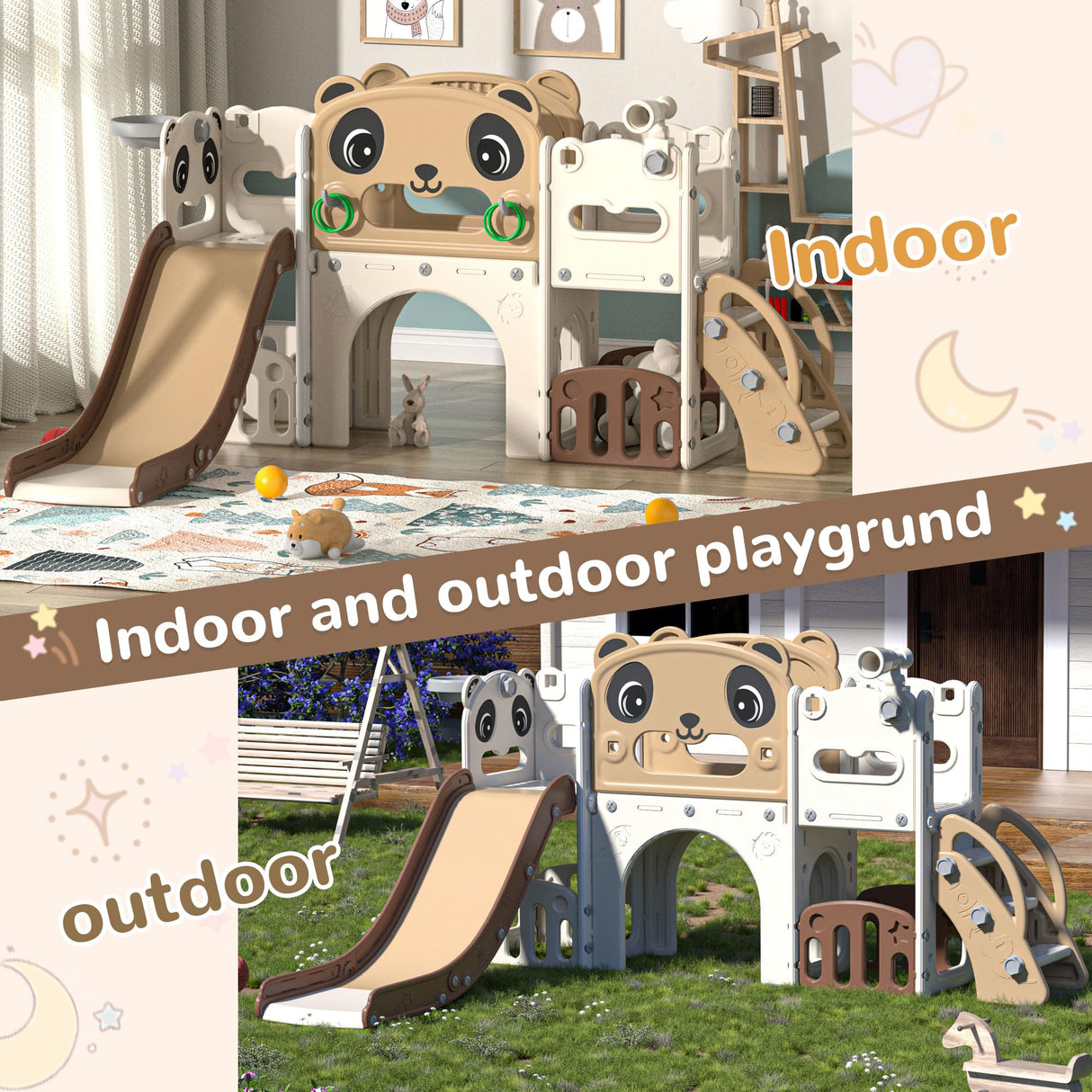 NYEEKOY 9 in 1 Toddler Slide and Climber Playset Indoor Outdoor Kids Slide with Basketball Hoop,Telescope and Storage Space, Freestanding Backyard Playground for Children Age 1-6 Nyeekoy