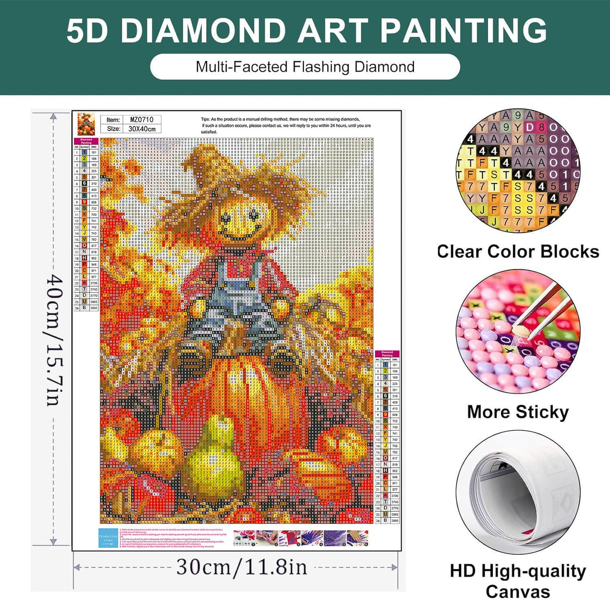 Zythron Halloween Diamond Art Kits for Adults DIY 5D Scarecrow Pumpkin Fall Diamond Art Paint with Diamond Painting Full Drill Gem Art Painting Kit for Home Wall Decor Gifts 12x16 in Zythron