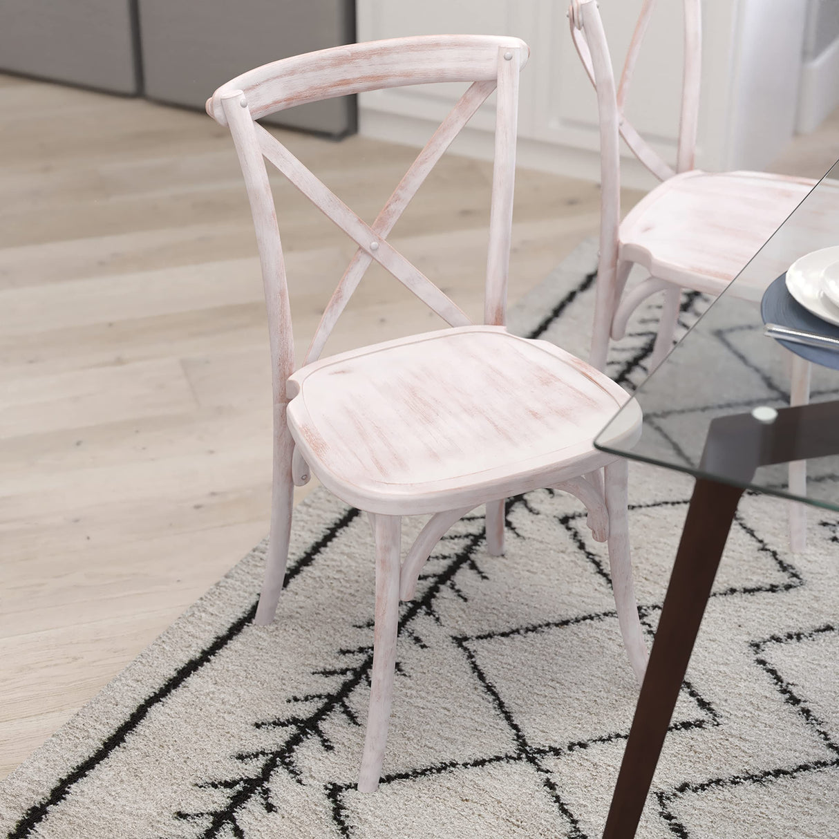 Merrick Lane Bardstown Bistro Style Wooden Dining Chair - Lime Wash - High X-Back Merrick Lane