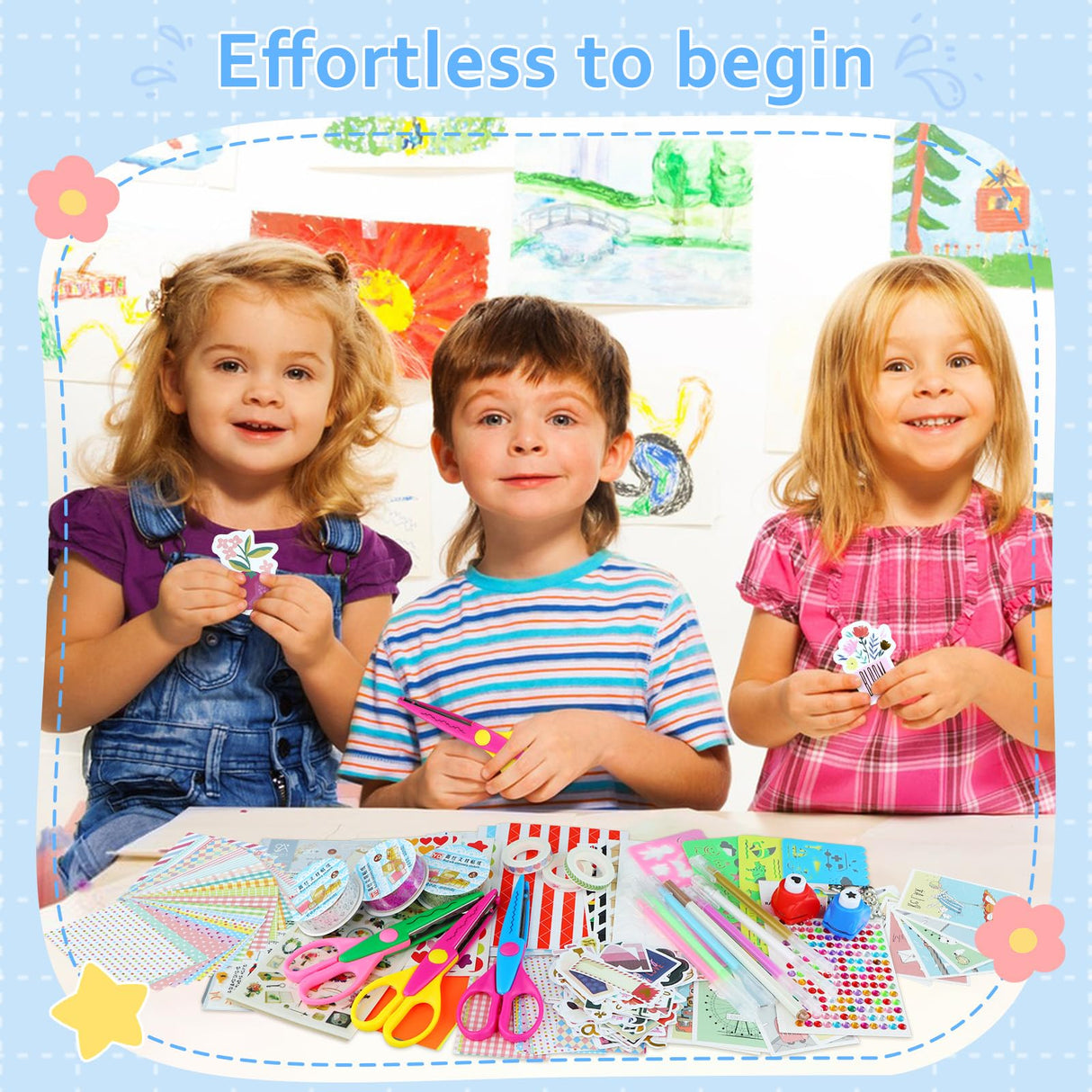 SICOHOME Scrapbook Supplies Kit - Bullet Junk Journaling Scrapbooking Set with Stationery Paper Stickers Tapes Scissors Markers - Birthday Gift Love Craft for Starter Kid Girl Women Adults SICOHOME