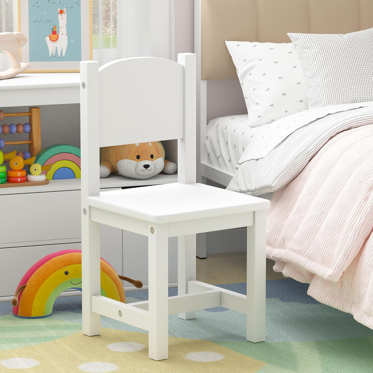 Timy Toddler Wooden Chair Pair, Kids Furniture for Eating, Reading, Playing 2 Pack (White) Timy