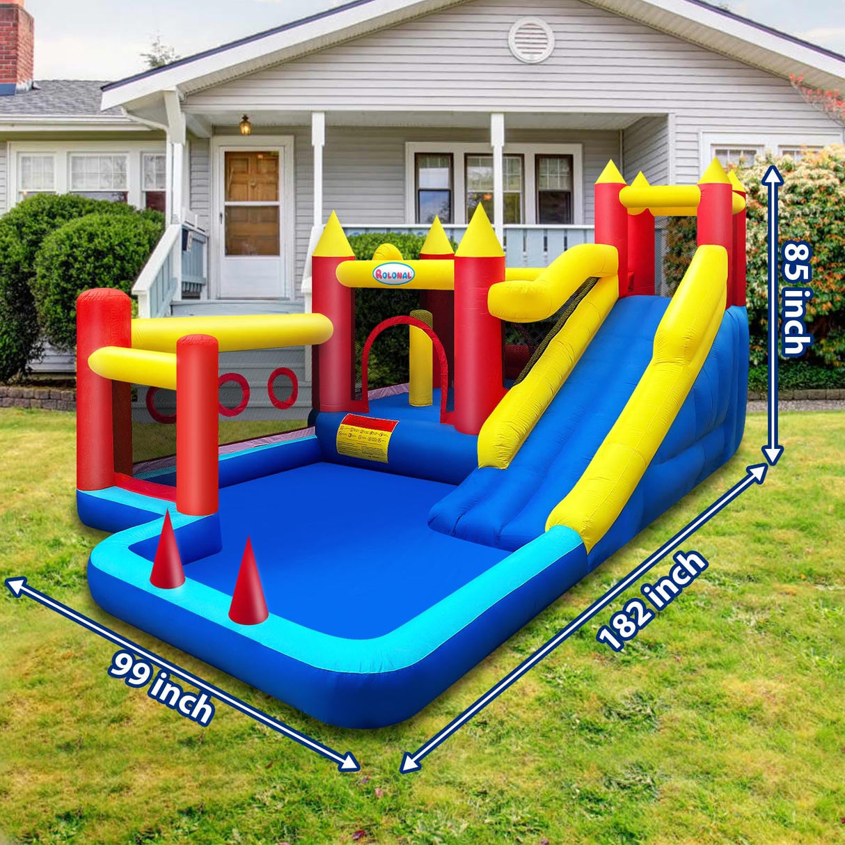 rolonal Bounce House,Inflatable Bouncer with Air Blower for Kids 3-10,Outdoor and Indoor Jumping Castle with Long Slide,Trampoline,Obstacles,Climbing Wall,Ball Pit/Water Pool rolonal