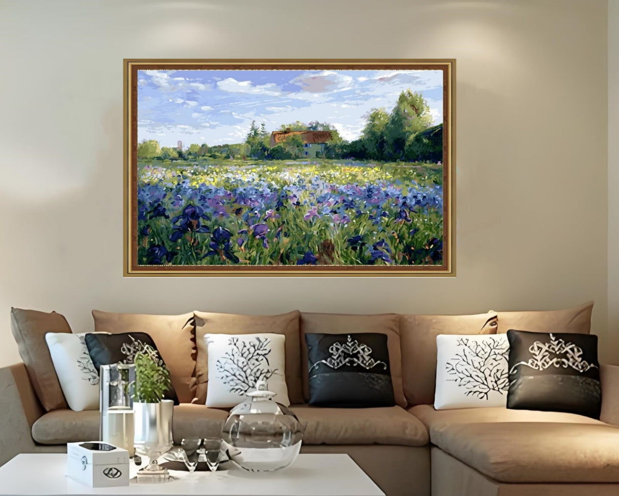 ABEUTY DIY Paint by Numbers for Adults Beginner, Purple Flower Rural Cabin Landscape 16x20 inches Number Painting Home Decoration Crafts (No Frame) ABEUTY