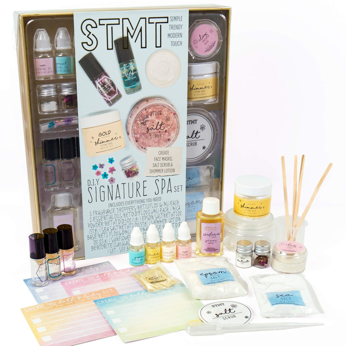 STMT DIY Signature Spa Set by Horizon Group USA, Mix & Make Your Own Spa Supplies with Salt Scrubs, Fragrances & Shimmer Lotions. Multicolored STMT