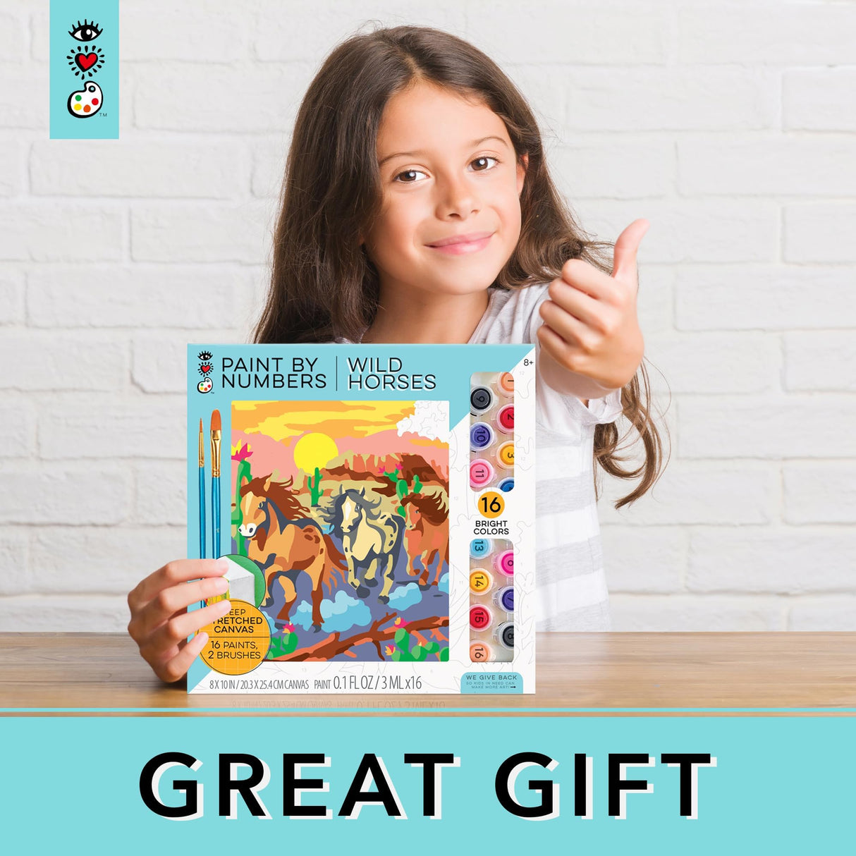 Bright Stripes Paint by Numbers Kit for Kids: Easy to Follow Paint by Numbers Canvas with Frame Kids Paint Kit (Wild Horses) Bright Stripes