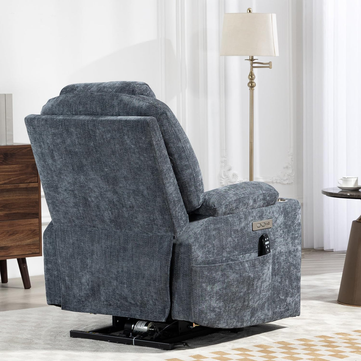 Trustyue Upgraded Power Lift Recliner Chair with Massage & Heat, Premium Motor, Max 155° Reclining, Standing Assistance for Elderly, USB Ports, Stainless Steel Cup Holders, Chenille Blue Trustyue