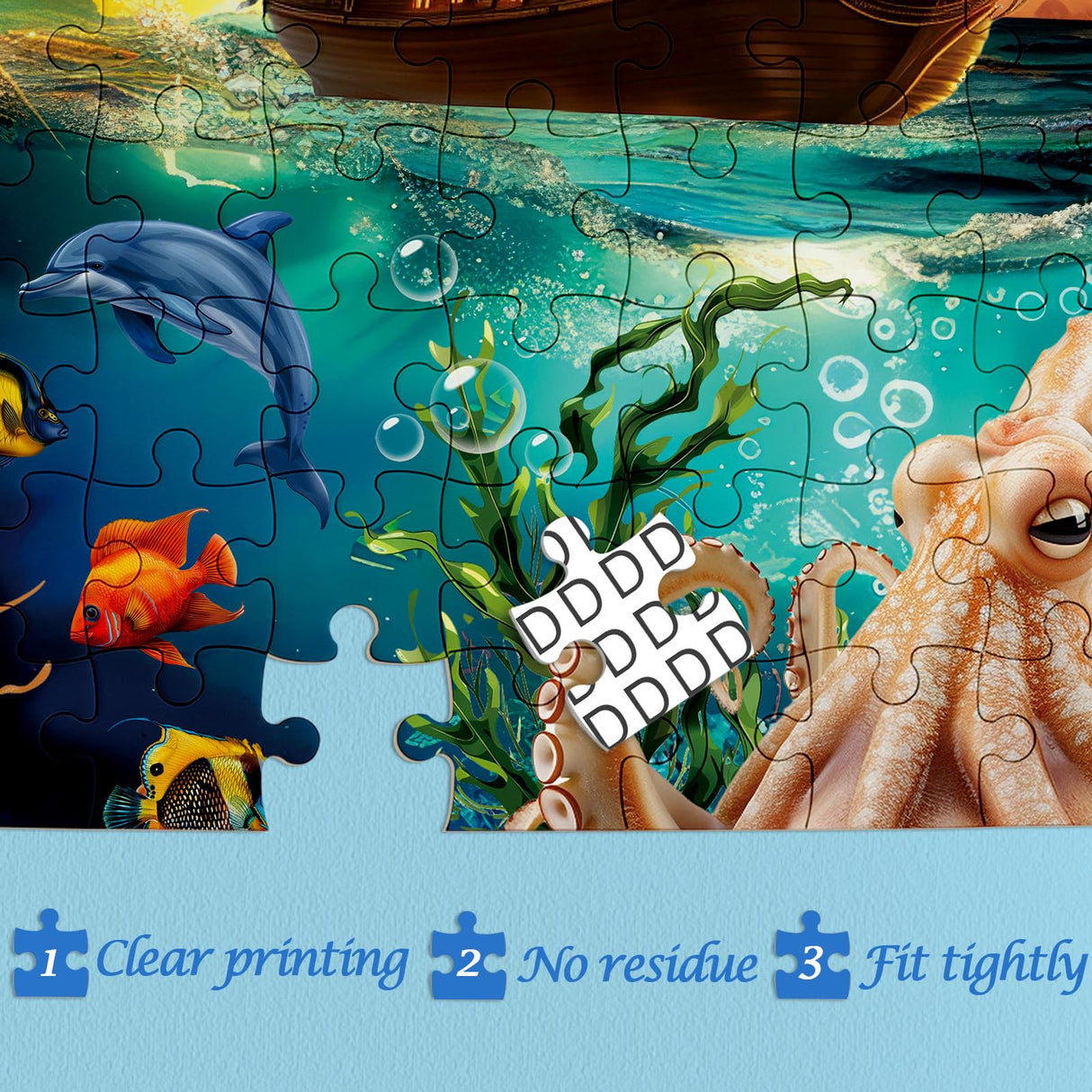 Ocean Sailboat Octopus Puzzles for Adults 1000 Pieces, Colorful Beach Dolphin Sea Jigsaw Puzzles, Beautiful Art Bird Scenic Puzzle IdeaBazar