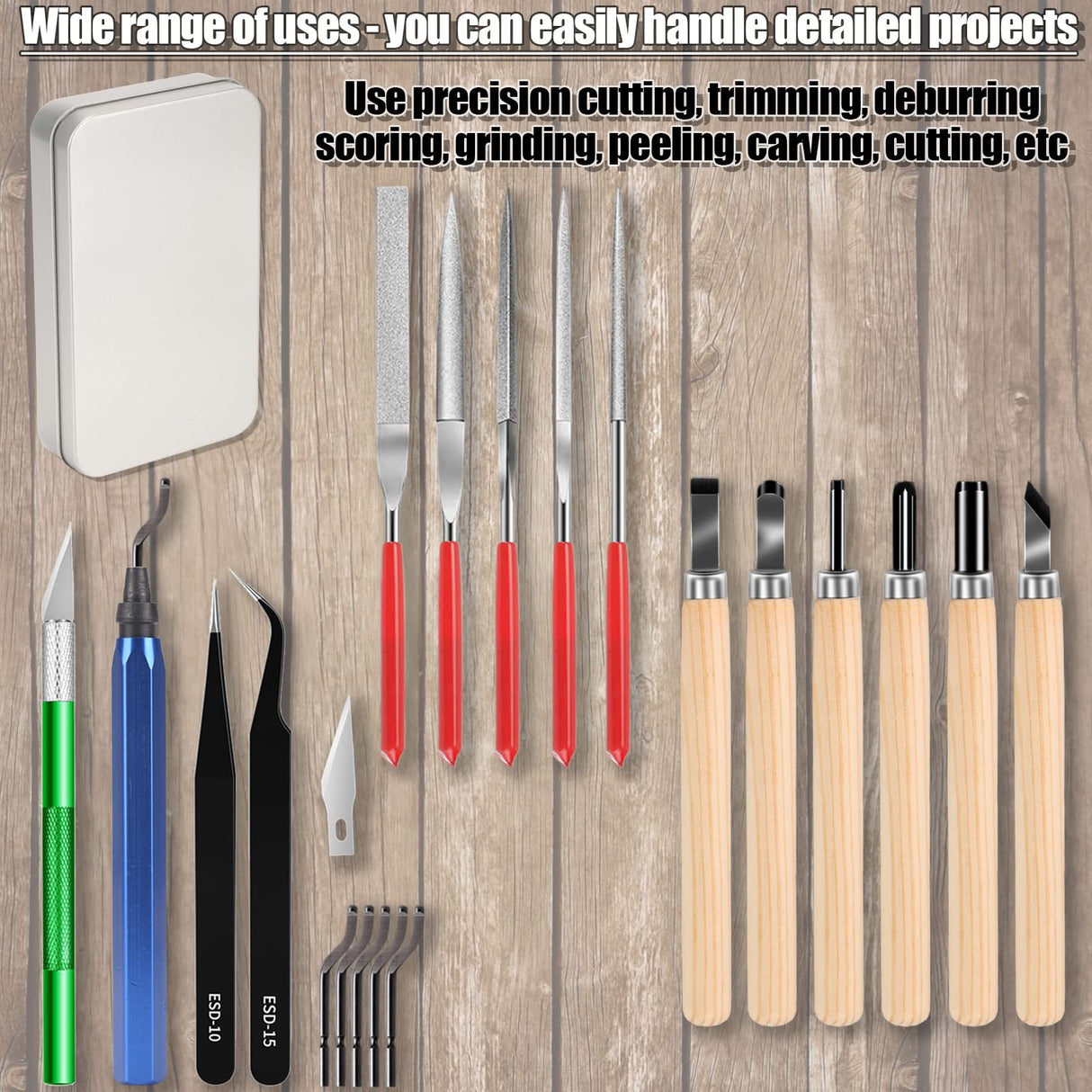 Miluosong 25pcs Precision 3D Printer Tool set with Deburring Tool, Craft Knife,hand File,Carving Knife Suitable for sanding, carving, modeling, cutting, scraping Deburring kit MILUOSONG