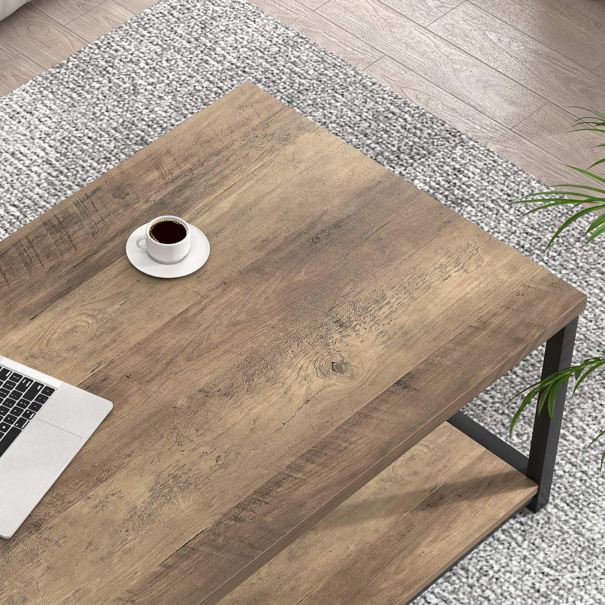 FOLUBAN Modern Coffee Table, Living Room Center Table with Storage, Wood and Metal Cocktail Table, Rustic Oak, 47 Inch FOLUBAN