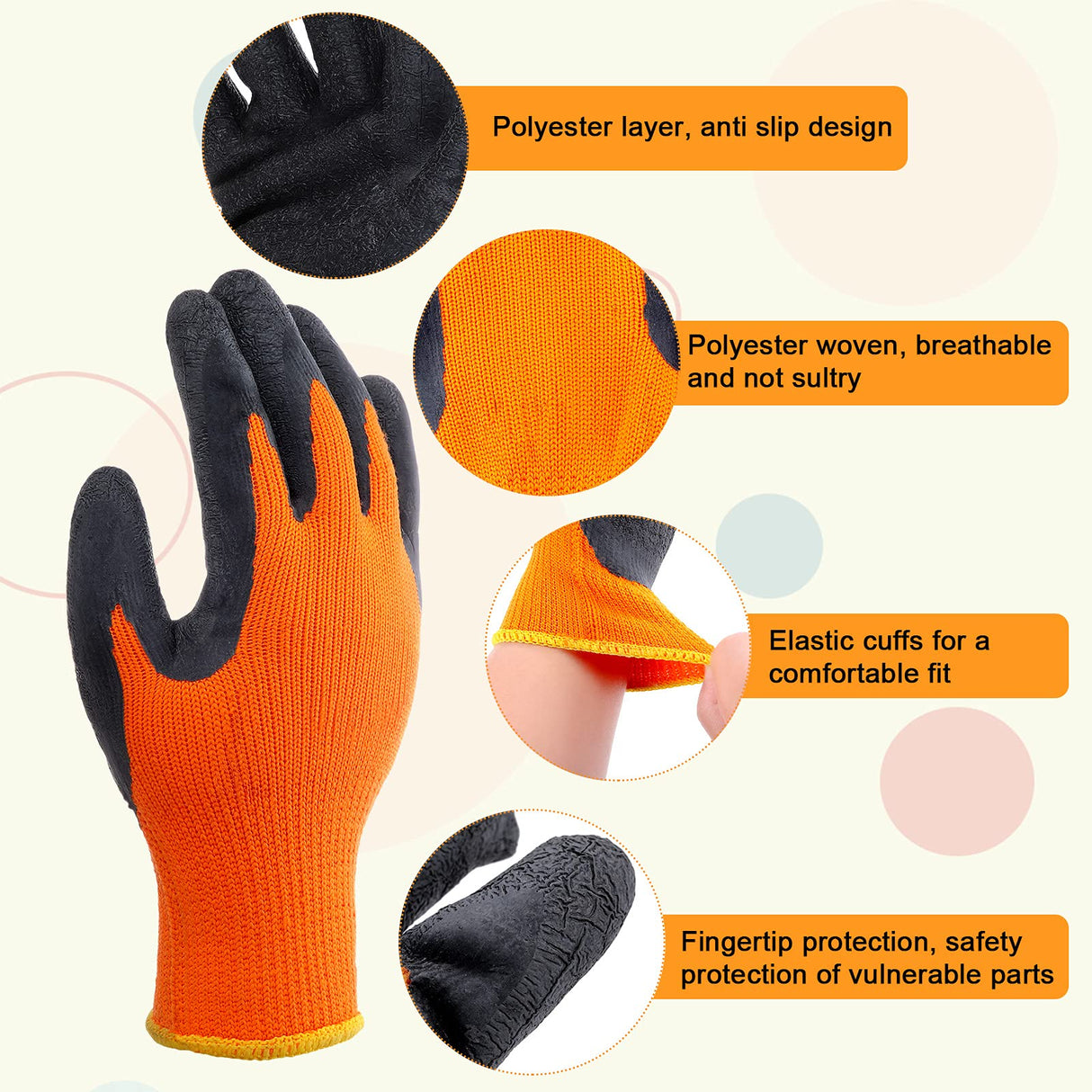 Syhood Heat Resistant Gloves, 3 Pairs, Orange and Black, Polyester Material, 6 Count, Unisex Syhood