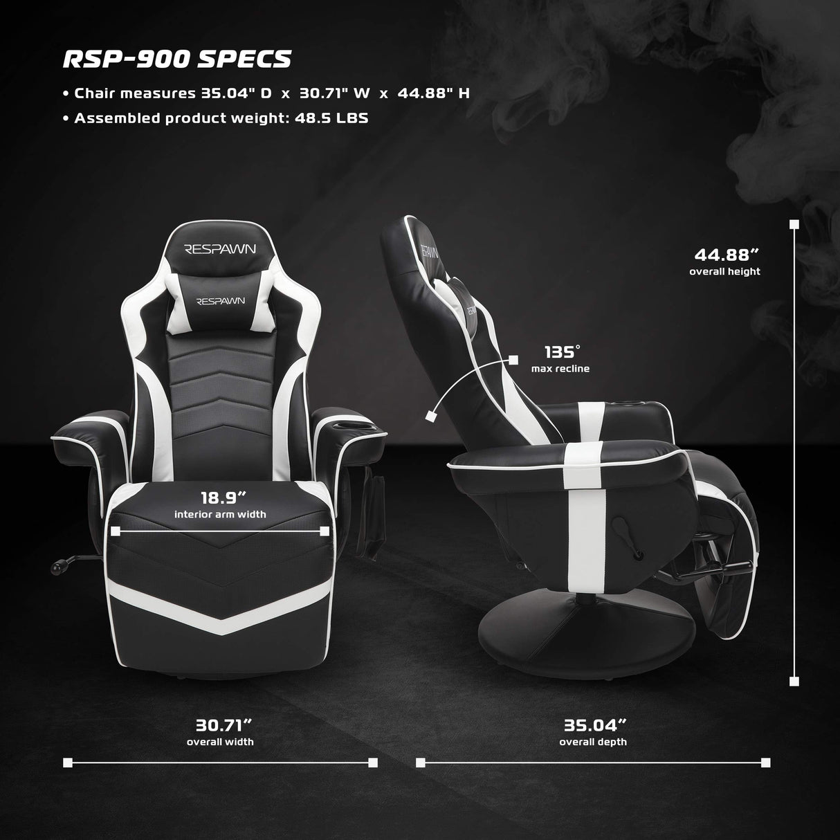 RESPAWN 900 Gaming Recliner - Video Games Console Recliner Chair, Computer Recliner, Adjustable Leg Rest and Recline, Recliner with Cupholder, Reclining Gaming Chair with Footrest - White RESPAWN