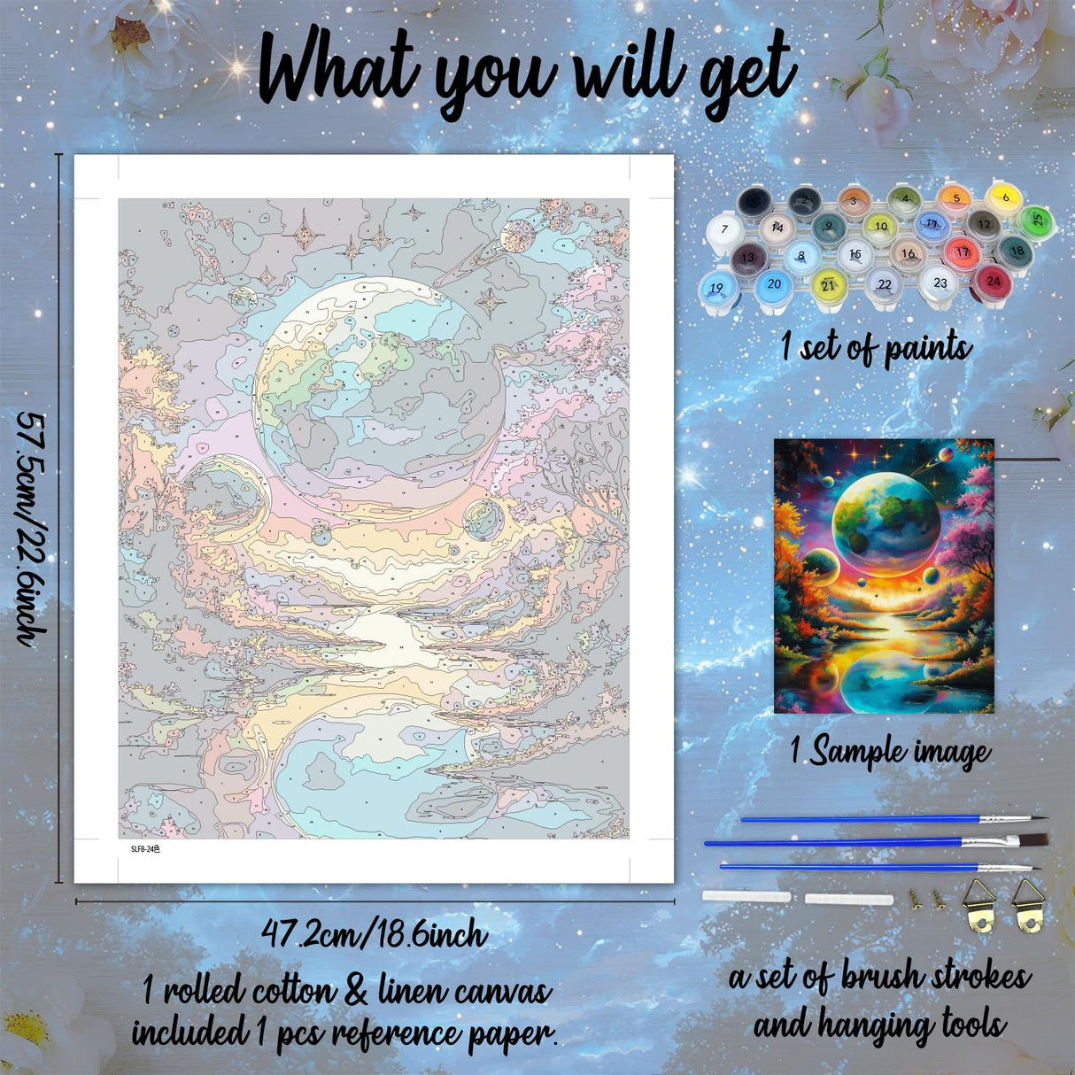 WEBEEDY Planet Space Large Paint by Numbers Kit for Adults Beginners Painting by Numbers on Canvas Complete Paint and Sip Sets Oil Painting Kit for Party Home Wall Decor Art Craft Gifts, 16x20'' WEBEEDY