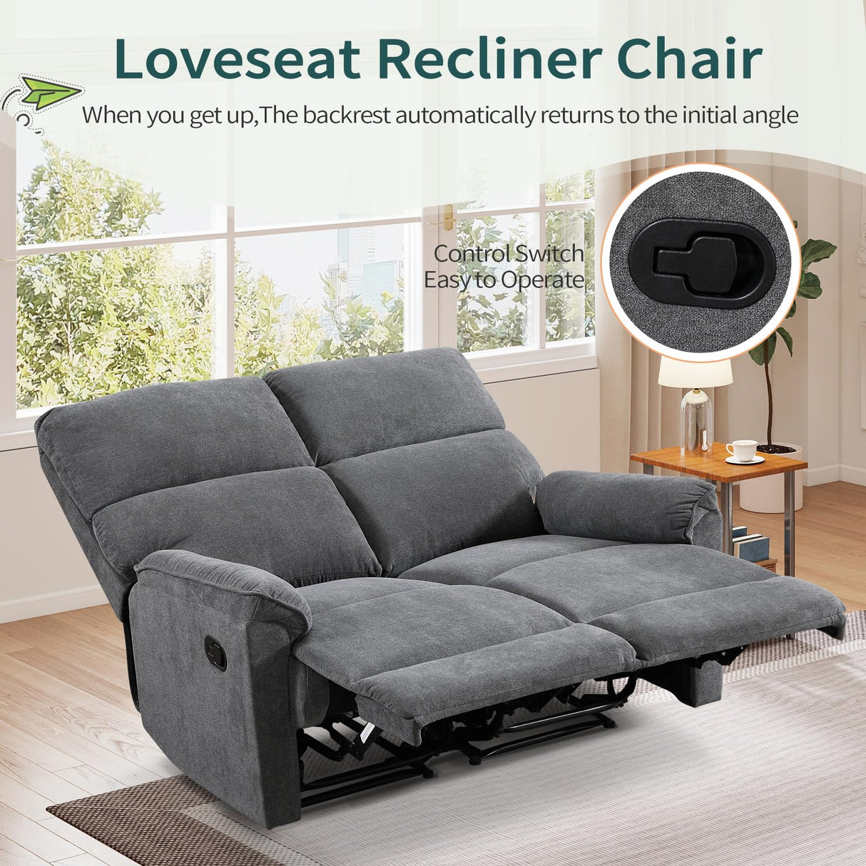 HAOMARKETS Manual Loveseat Recliner Sofa for 2 Adultds,Overstuffed Upholstered 2-Seater Reclining Couch with Sturdy Metal Base,2 Seats Recliner Chairs for Living Room HAOMARKETS