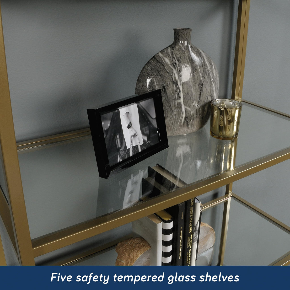 Sauder International Lux Bookcase/ book shelf, Satin Gold finish Sauder