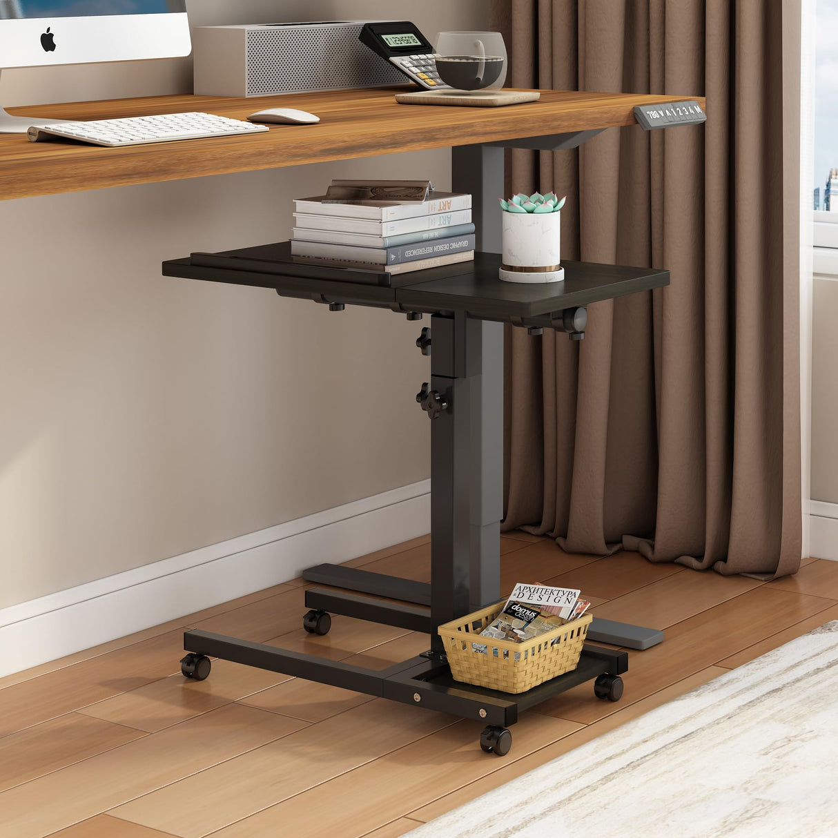 TigerDad Mobile Adjustable Height Laptop Stand PC Computer Portable Notebook Swivel Laptop Desk Rolling Table Desk Cart Tiltable with Wheels Casters& Mouse Pad Table (Dekuwood) TigerDad