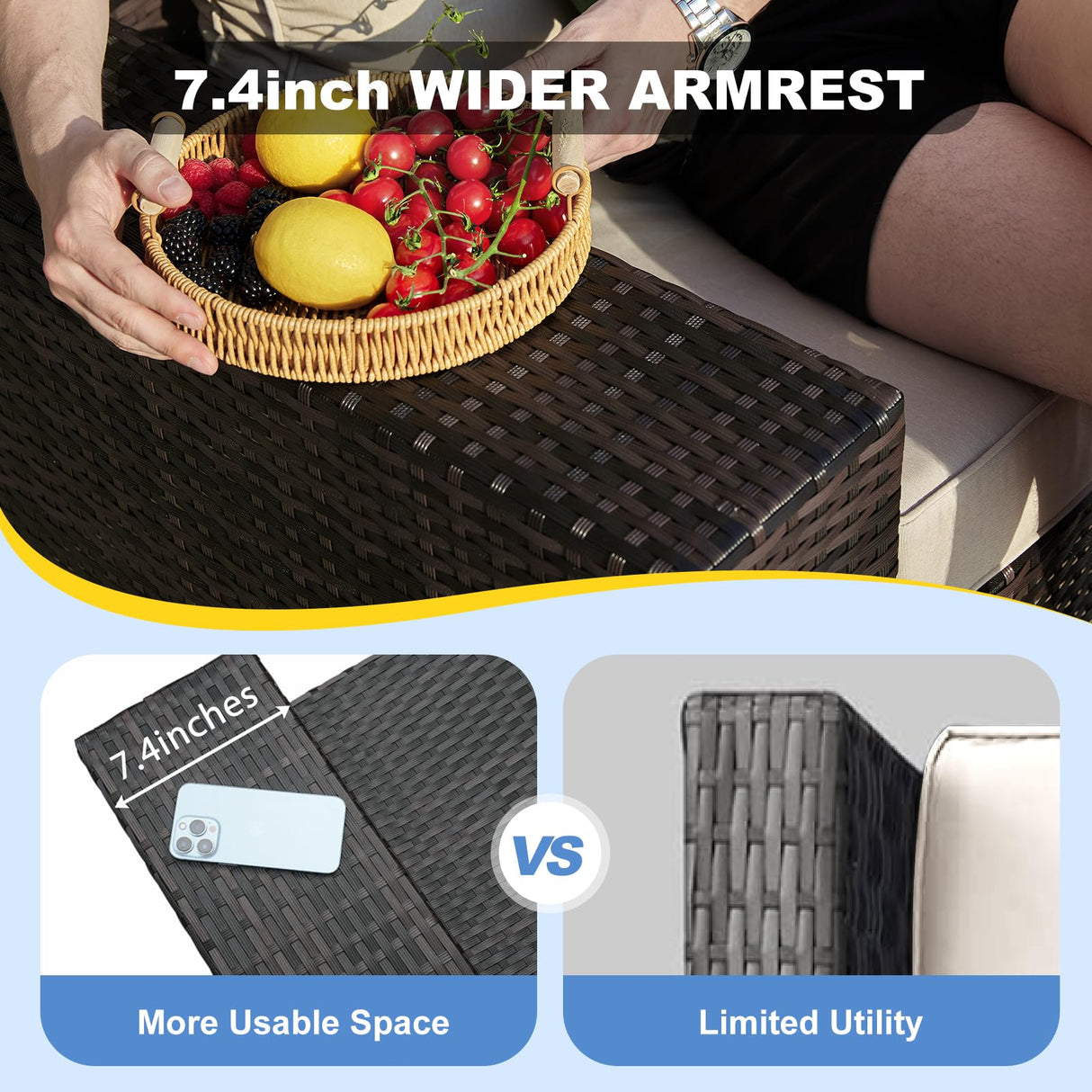 SunloungeCo 6 Pieces Outdoor Patio Furniture Set, Wicker Conversation Sets with Tea Table, Rattan Patio Sofa with Thick Cushions for Garden, Backyard Porch, Poolside,Beige SunloungeCo