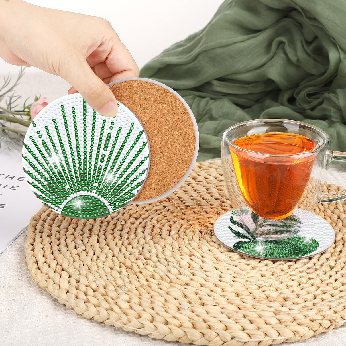 Ovveroche 8 Pcs Diamond Art Painting Coasters with Holder, Diamond Art Coasters Abstract Diamond Art Kits for Adults Beginner Craft Supplies Ovveroche