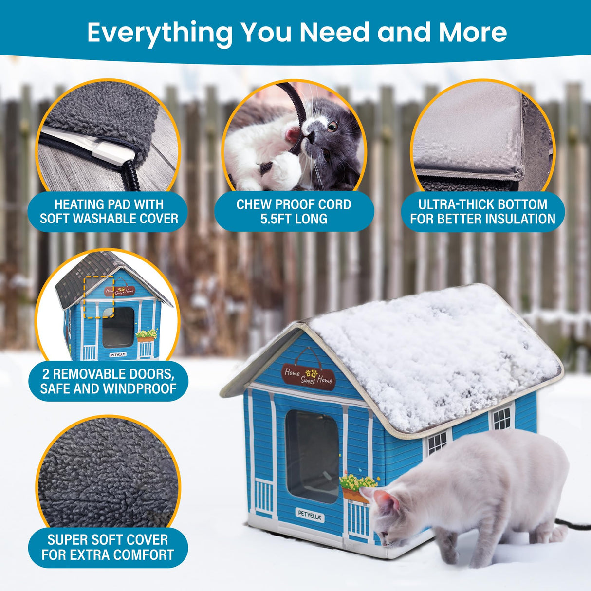 Heated Cat House for Outside - Heated Outdoor Cat House Weatherproof - Cat Houses for Outdoor Cats - Outdoor Heated Cat House - Heated Cat Houses for Outdoor Cats - Waterproof Outdoor Cat Shelter PETYELLA