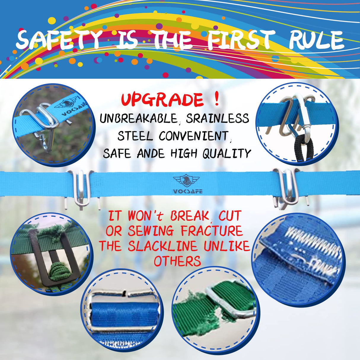 VOKSAFE Ninja Warrior Obstacle Course for Kids - Ninja Backyard Obstacle Course - 50' Weatherproof Outdoor Ninja Course Set with 10 Obstacles, Like Ladder, Swing VOKSAFE