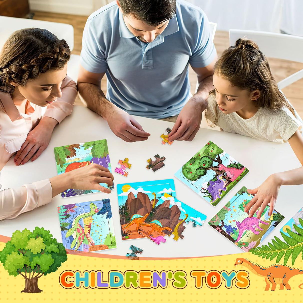 SANNIX 12 Pack Dinosaur Wooden Jigsaw Puzzles with 12 Organize Bags, Dinosaurs Animals Toddlers Puzzles for Kids Ages 3 4 5, Party Favors Educational Learning Travel Toys for Boys Girls SANNIX