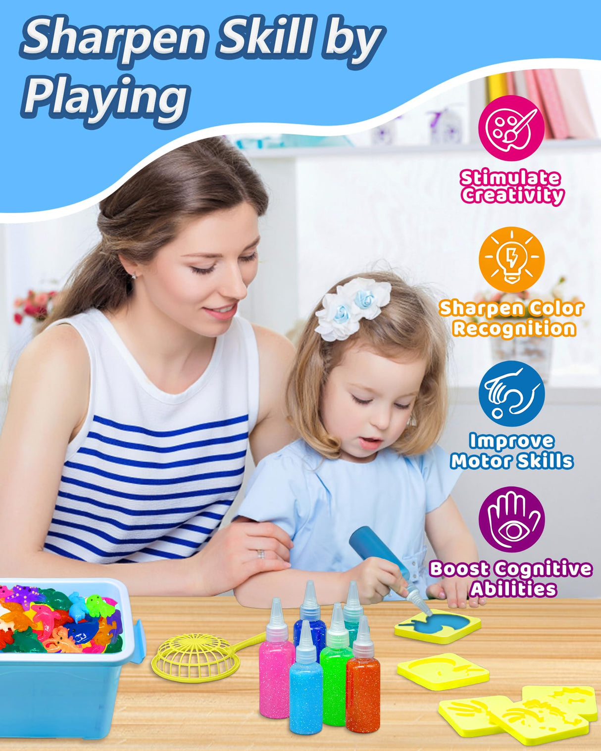 FADAWU 24 Colors Magic Water Elf Toy Kit - Aqua Fairy Water Gel Kits with 16 Molds, DIY Squishy Maker Set for Kids, Water Pets Squishies Toys, Party Favors Arts & Crafts Gift for Boys & Girls FADAWU