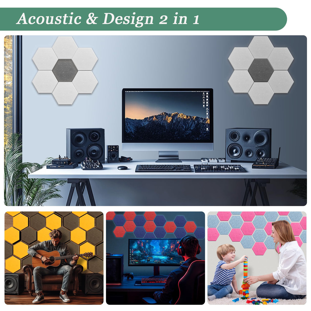Hexagonal Acoustic Panels-18 Pack High-Density Sound Absorbing Panels 12"X10"X0.4" for Enhanced Noise Reduction, DIY Design, Idea for Studios, Offices, and Home Theaters(Coffee Brown) UNECHO